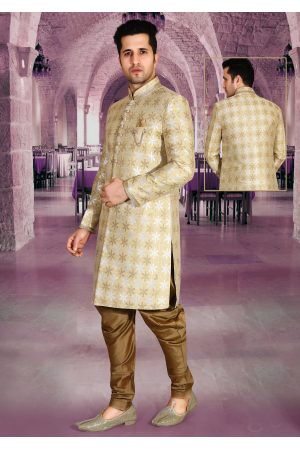 Cream with Gold Color Designer New Indo Western Sherwani